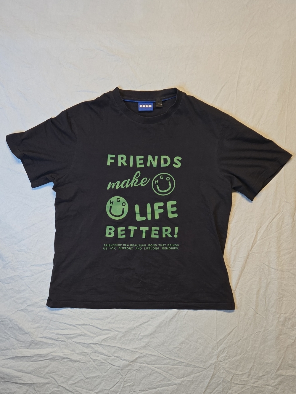 Hugo Boss Navy Blue 'Friends Make Life Better' Crewneck T-Shirt